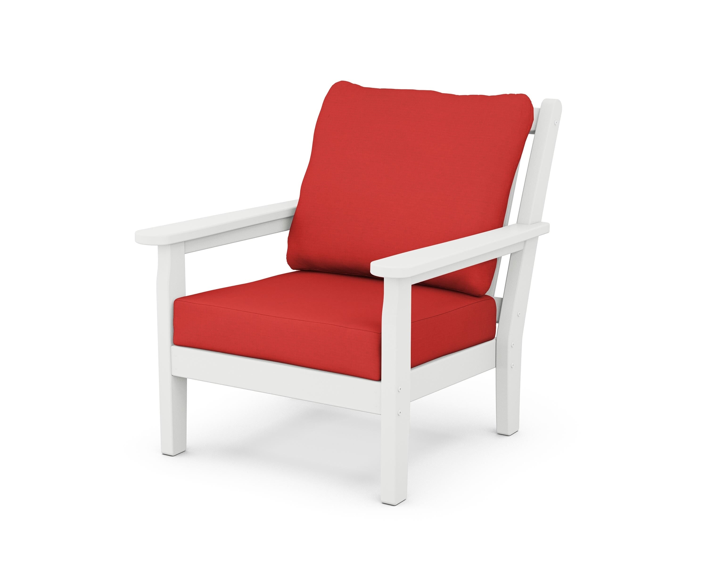 POLYWOOD® Chippendale Deep Seating Chair in White / Crimson Linen