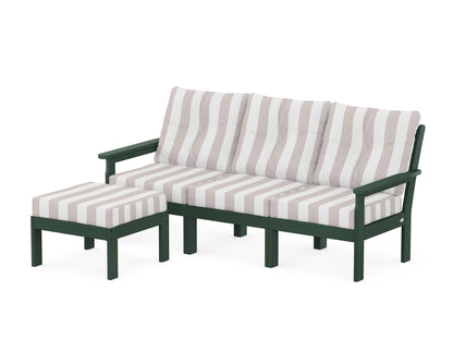 POLYWOOD® Vineyard 4-Piece Sectional with Ottoman in Green / Cabana Stripe Dune Burlap