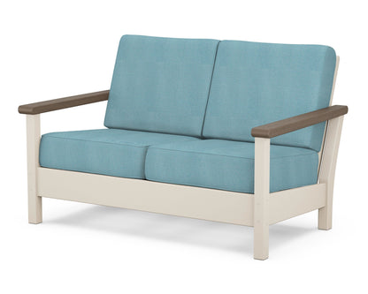 POLYWOOD® Harbour Deep Seating Loveseat in Sand / Kona / Lattice Sky Blue