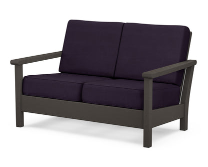 POLYWOOD® Harbour Deep Seating Loveseat in Vintage Coffee / Navy Linen