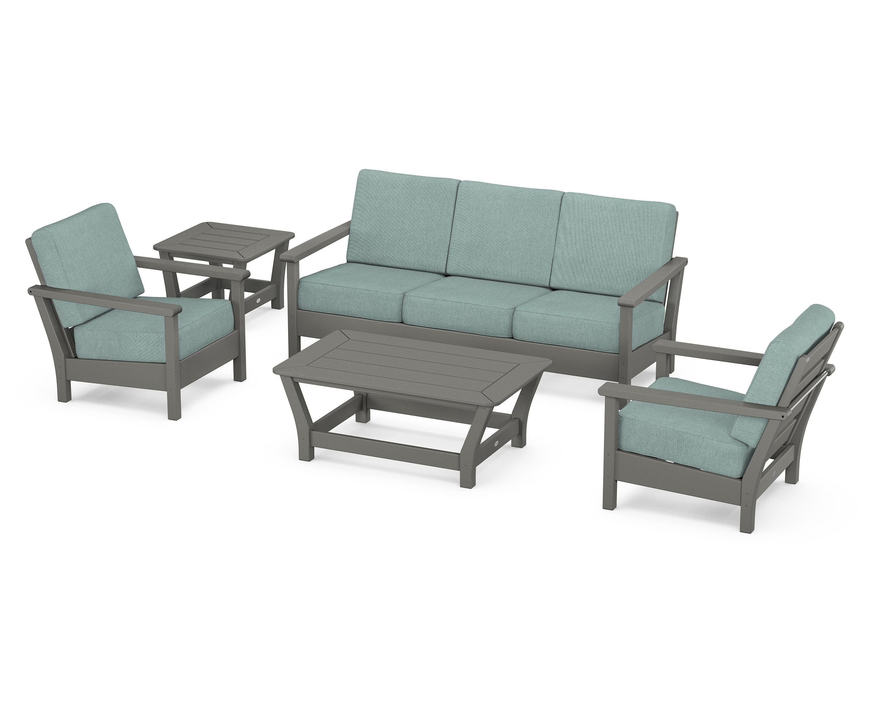 POLYWOOD® Harbour 5-Piece Deep Seating Set in Slate Grey / Glacier Spa