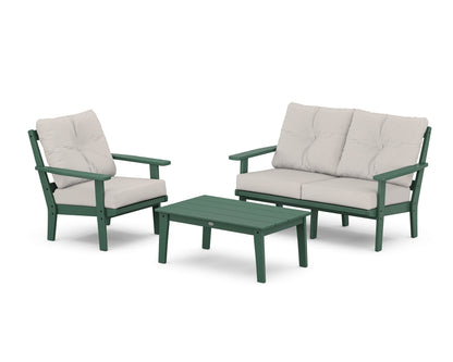 POLYWOOD® Oxford 3-Piece Deep Seating Set with Loveseat in Green / Cast Ash