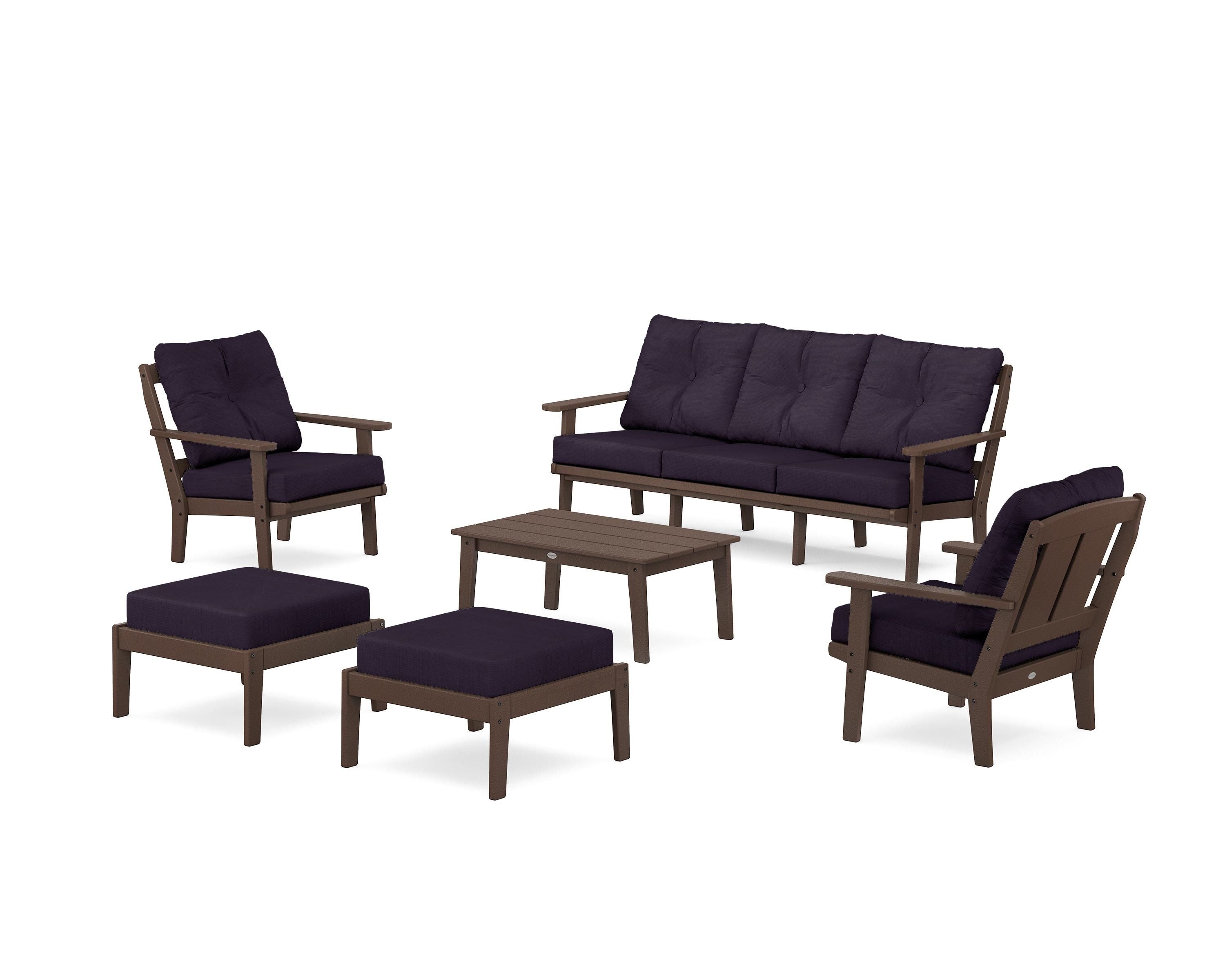 POLYWOOD® Mission 6-Piece Lounge Sofa Set in Mahogany / Navy Linen