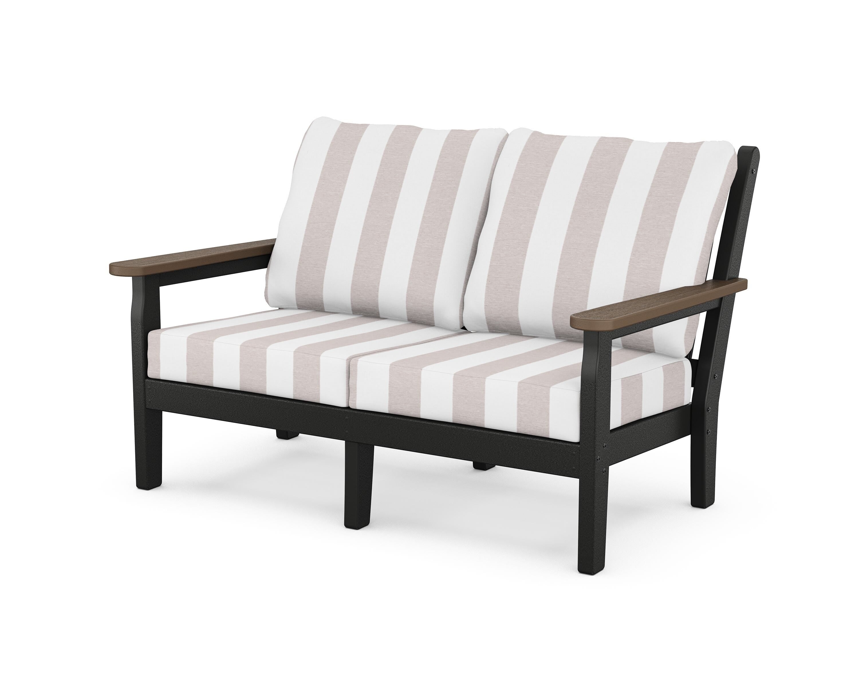POLYWOOD® Chippendale Deep Seating Loveseat in Black / Kona / Cabana Stripe Dune Burlap