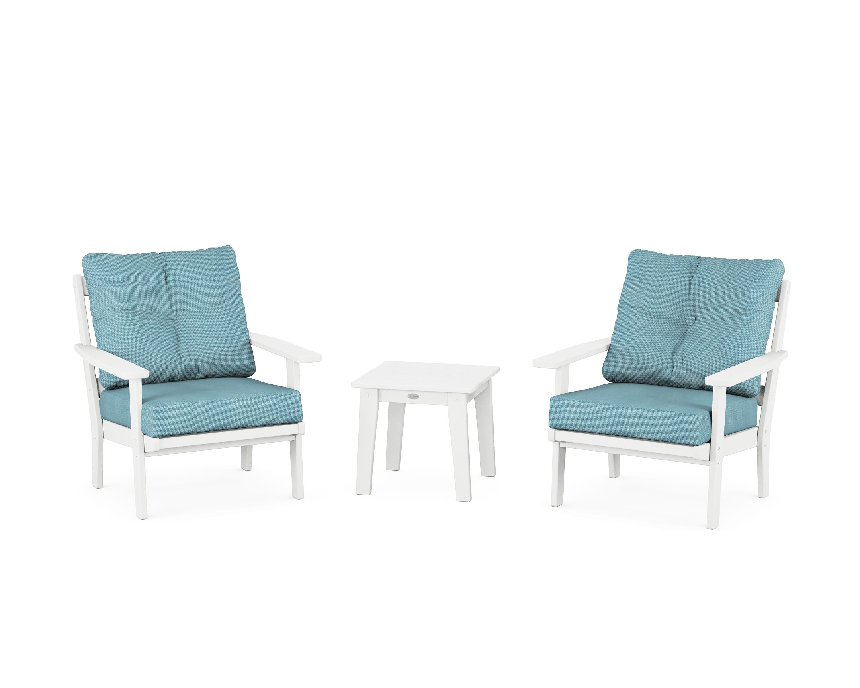 POLYWOOD® Prairie 3-Piece Deep Seating Set in White / Lattice Sky Blue
