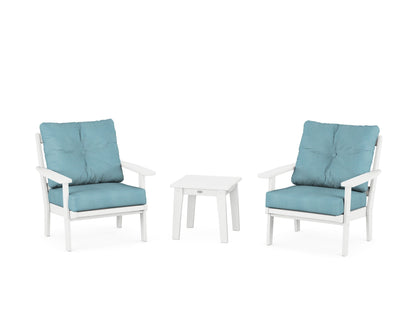 POLYWOOD® Prairie 3-Piece Deep Seating Set in White / Lattice Sky Blue