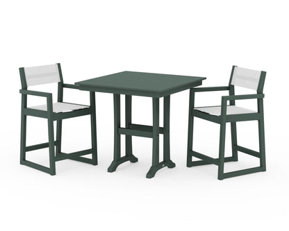 POLYWOOD® EDGE Sling Arm Chair 3-Piece Farmhouse Counter Set with Trestle Legs in Green / White Sling