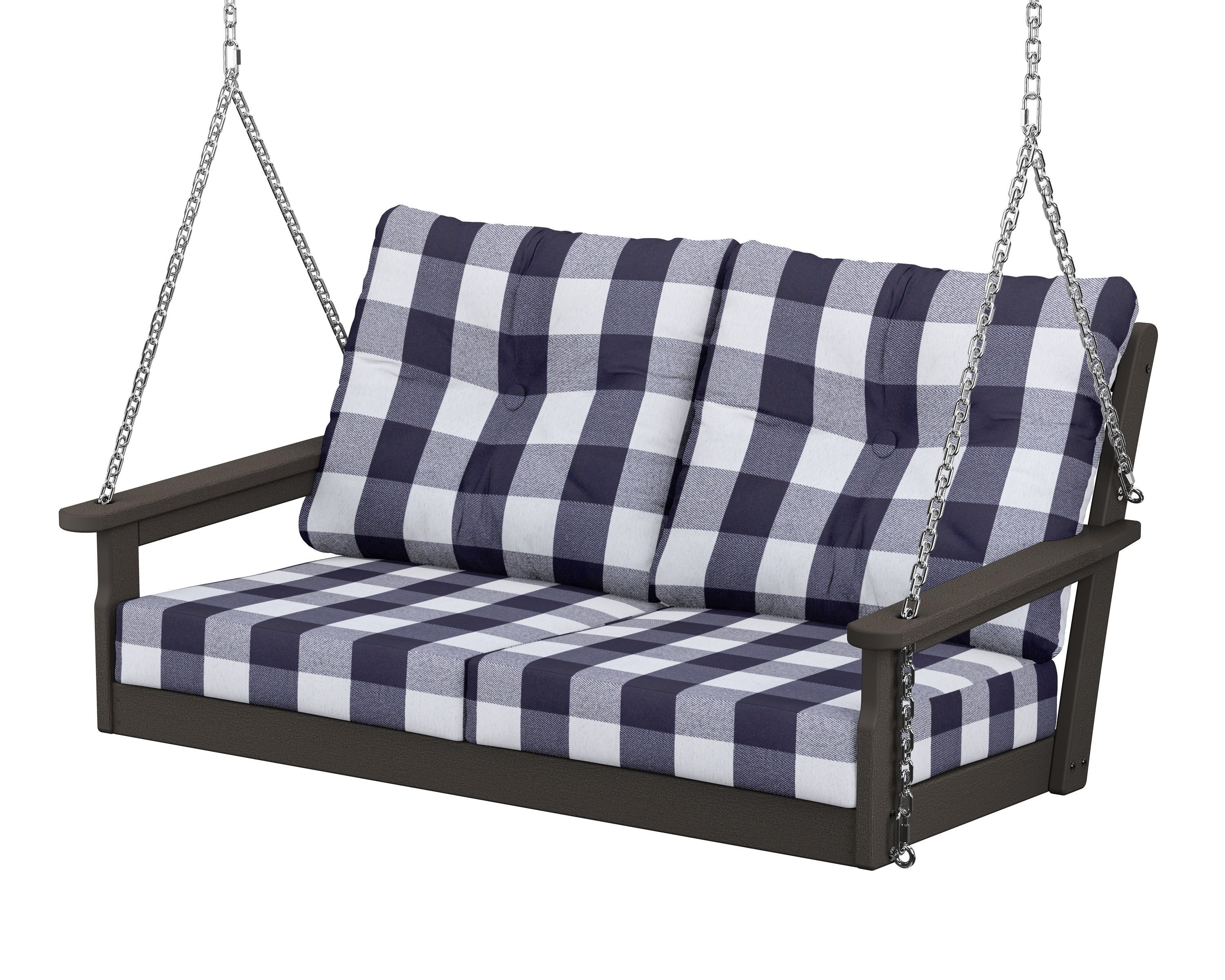 POLYWOOD® Vineyard Deep Seating Swing in Vintage Coffee / Buffalo Plaid Navy