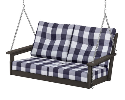 POLYWOOD® Vineyard Deep Seating Swing in Vintage Coffee / Buffalo Plaid Navy