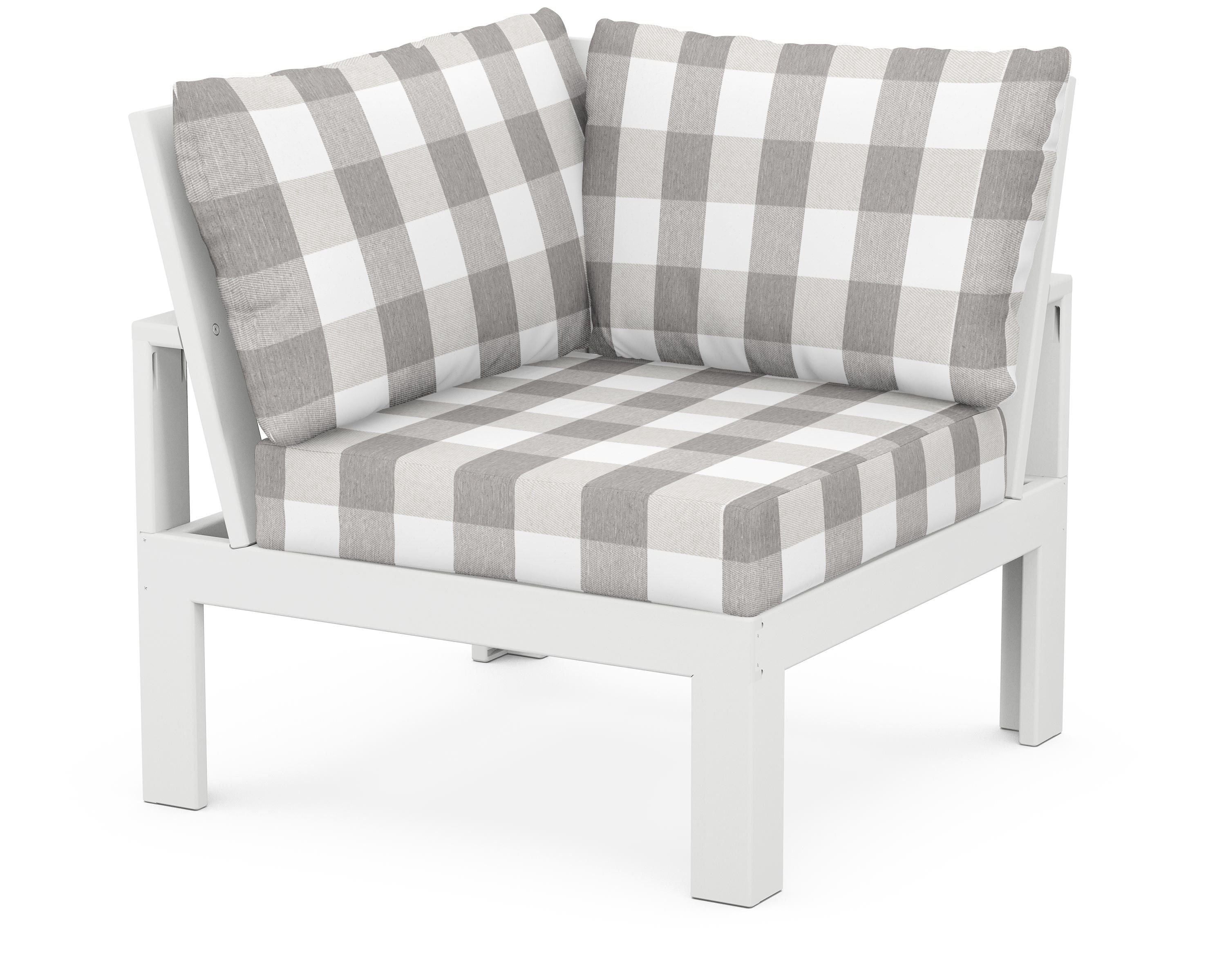 Unbranded Modular Corner Chair in White / Buffalo Plaid Grey Mist