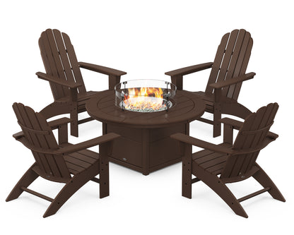 POLYWOOD® Vineyard Curveback Adirondack 5-Piece Conversation Set with Fire Pit Table in Mahogany