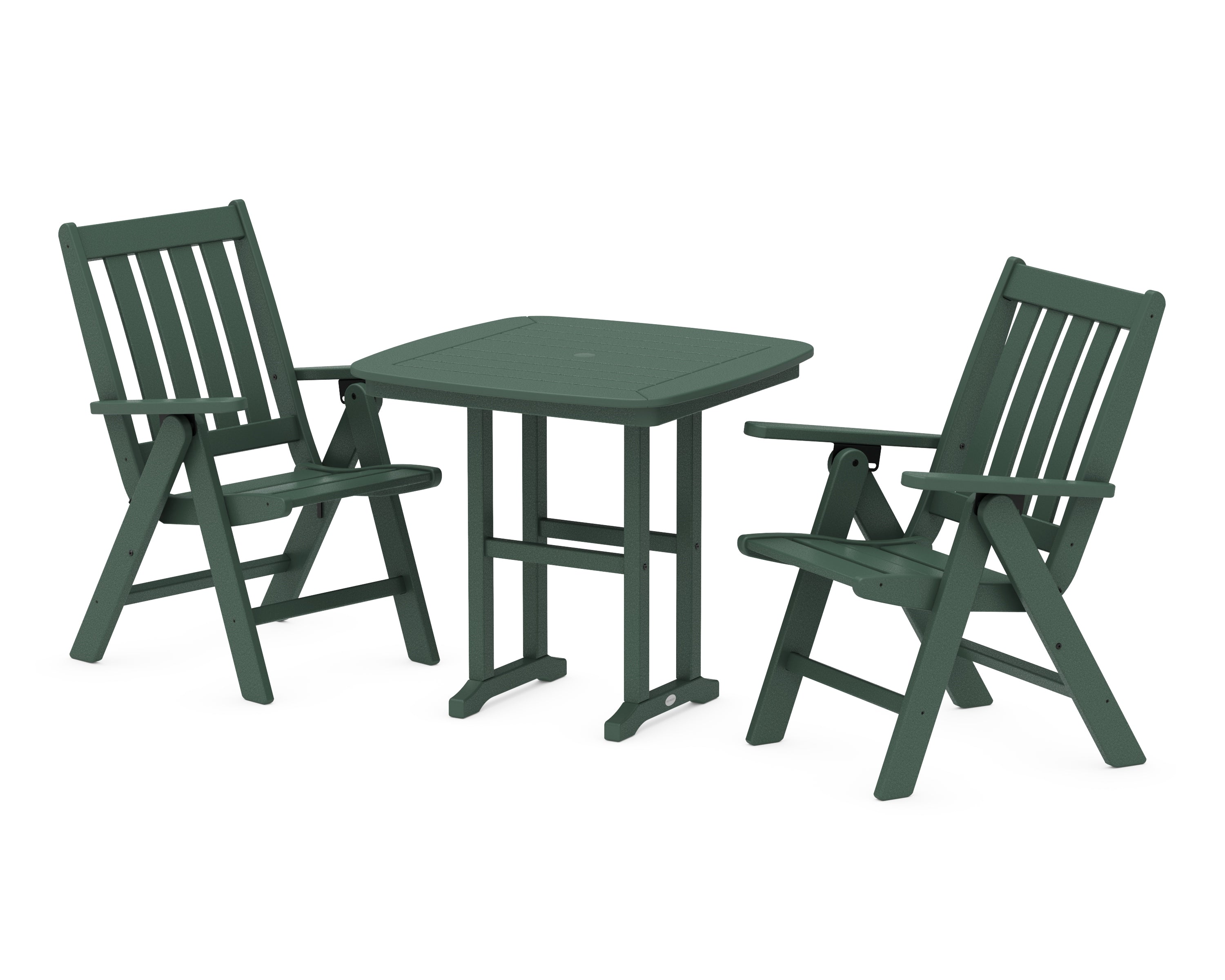 POLYWOOD® Vineyard Folding Chair 3-Piece Dining Set in Green