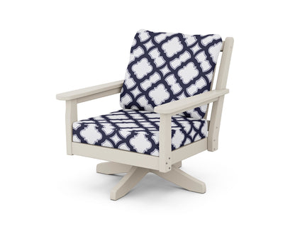 POLYWOOD® Chippendale Deep Seating Swivel Chair in Sand / Trellis Navy
