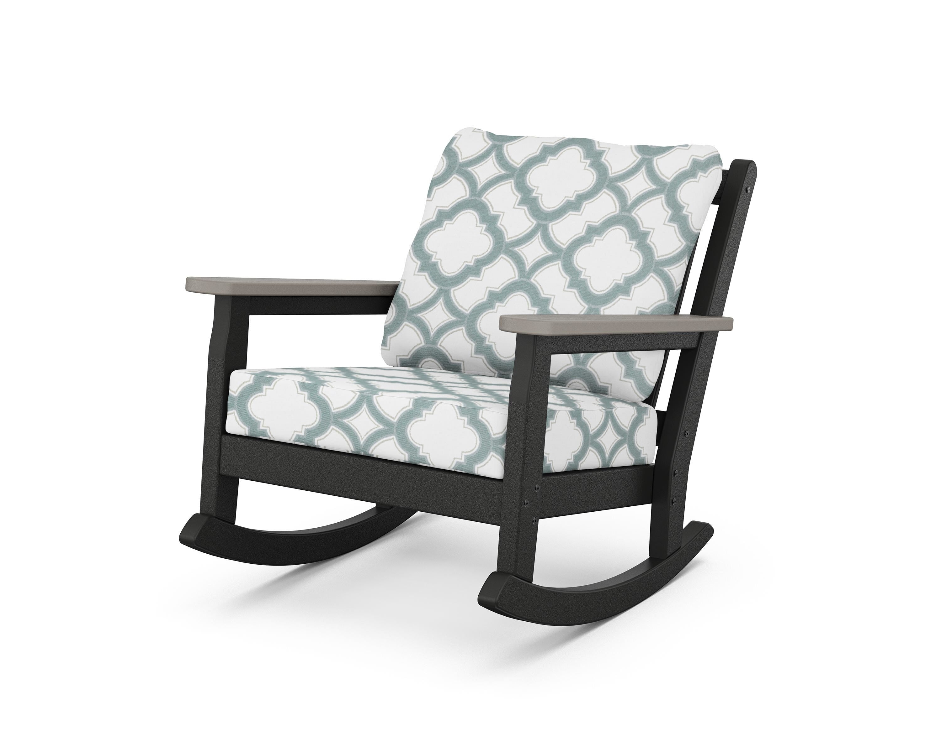 POLYWOOD® Chippendale Deep Seating Rocking Chair in Black / Driftwood / Trellis Glacier Spa