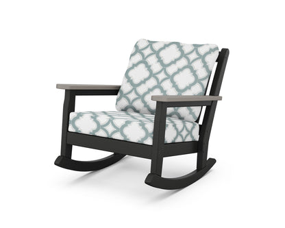 POLYWOOD® Chippendale Deep Seating Rocking Chair in Black / Driftwood / Trellis Glacier Spa