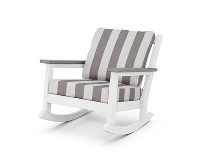 POLYWOOD® Chippendale Deep Seating Rocking Chair in White / Driftwood / Cabana Stripe Grey Mist