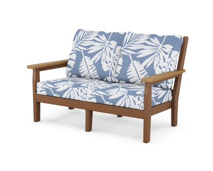 POLYWOOD® Chippendale Deep Seating Loveseat in Teak / Natural / Leaf Sky Blue