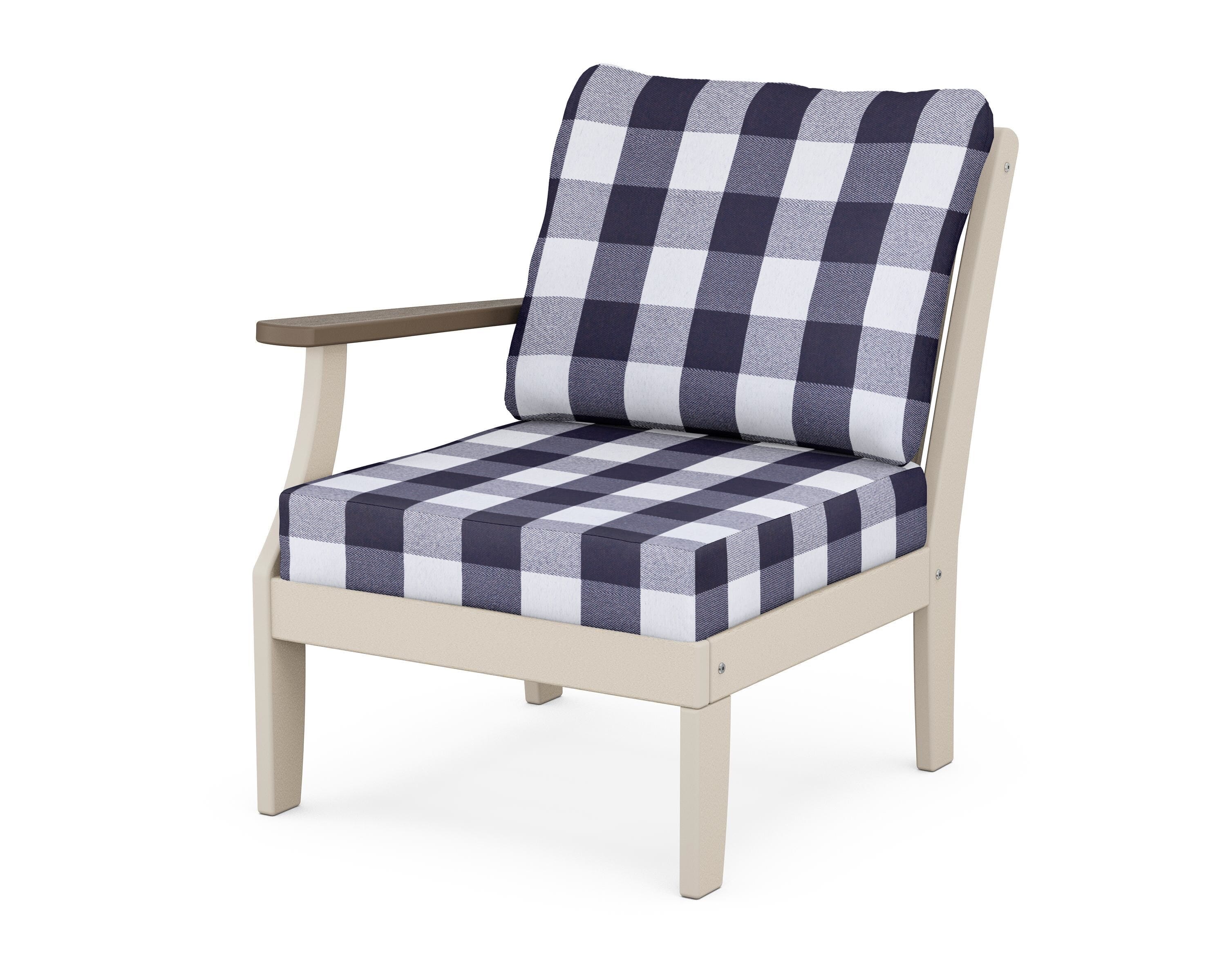 POLYWOOD® Braxton Modular Left Arm Chair in Sand / Kona / Buffalo Plaid Navy