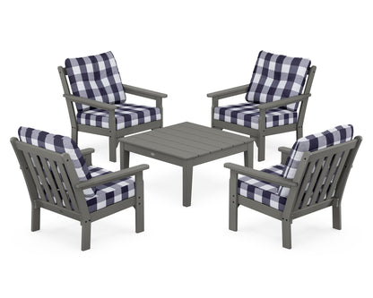 POLYWOOD® Vineyard 5-Piece Deep Seating Conversation Set in Slate Grey / Buffalo Plaid Navy