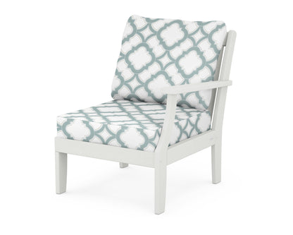 POLYWOOD® Braxton Modular Right Arm Chair in Vintage White / Trellis Glacier Spa