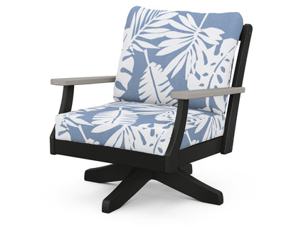 POLYWOOD® Braxton Deep Seating Swivel Chair in Black / Driftwood / Leaf Sky Blue