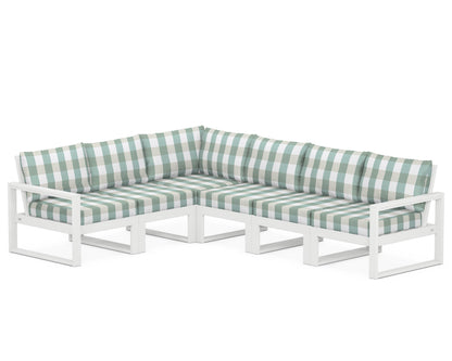 POLYWOOD® EDGE 6-Piece Modular Deep Seating Set in White / Buffalo Plaid Glacier Spa