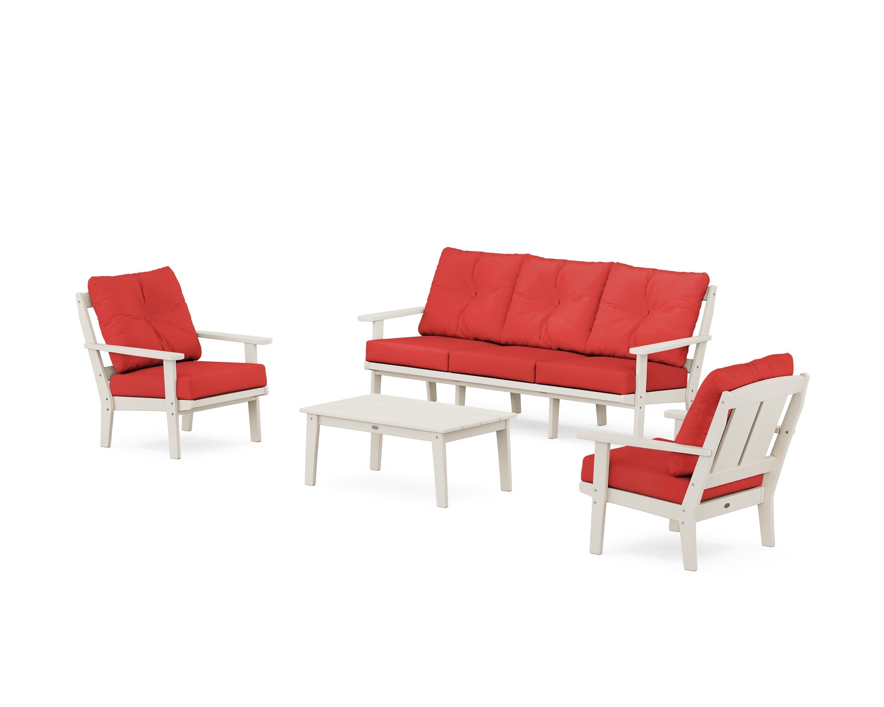 POLYWOOD® Mission 4-Piece Deep Seating Set with Sofa in Sand / Crimson Linen
