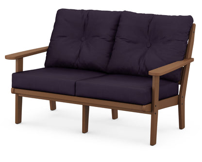 POLYWOOD® Lakeside Deep Seating Loveseat in Teak / Navy Linen