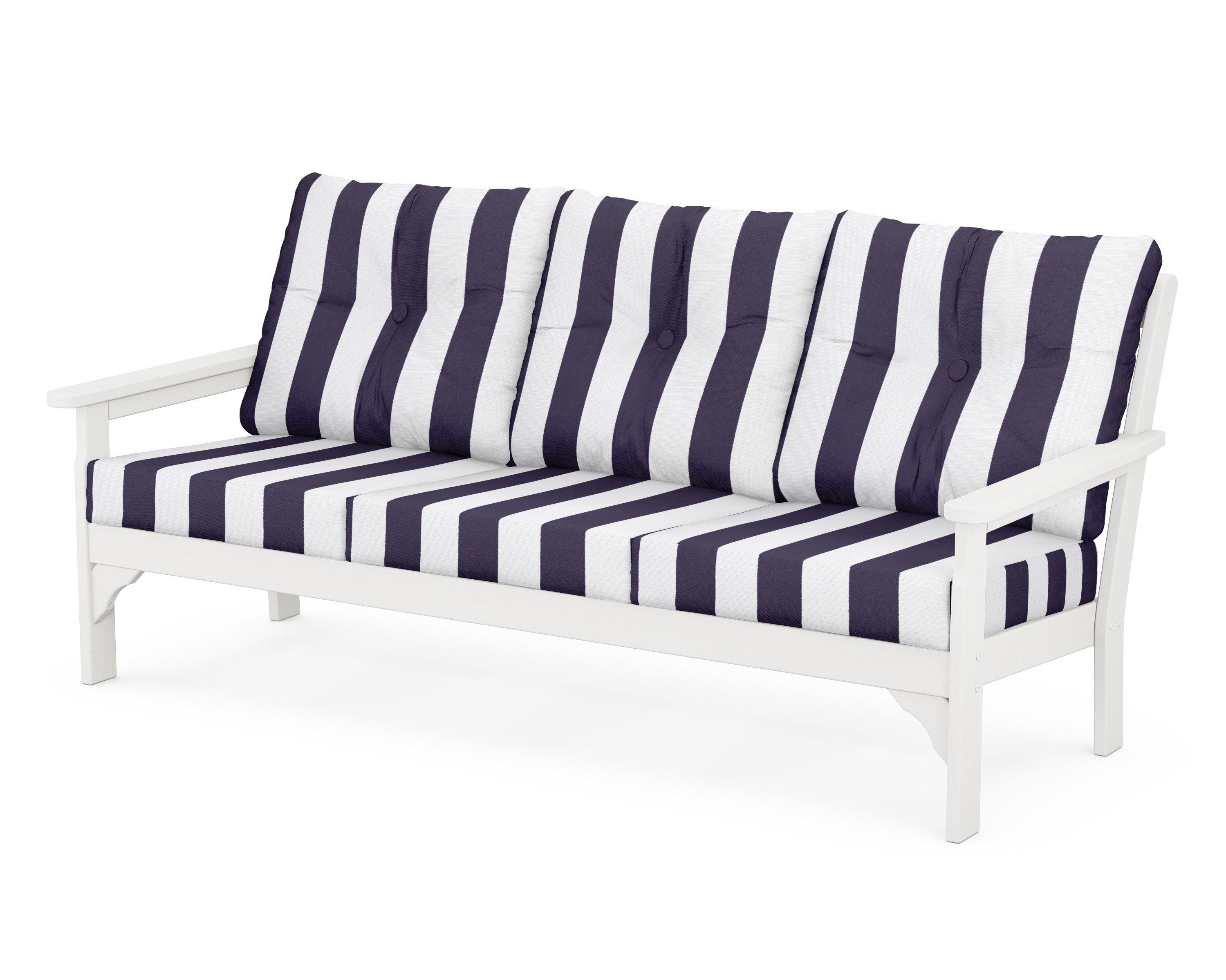 POLYWOOD® Vineyard Deep Seating Sofa in Vintage White / Cabana Stripe Navy