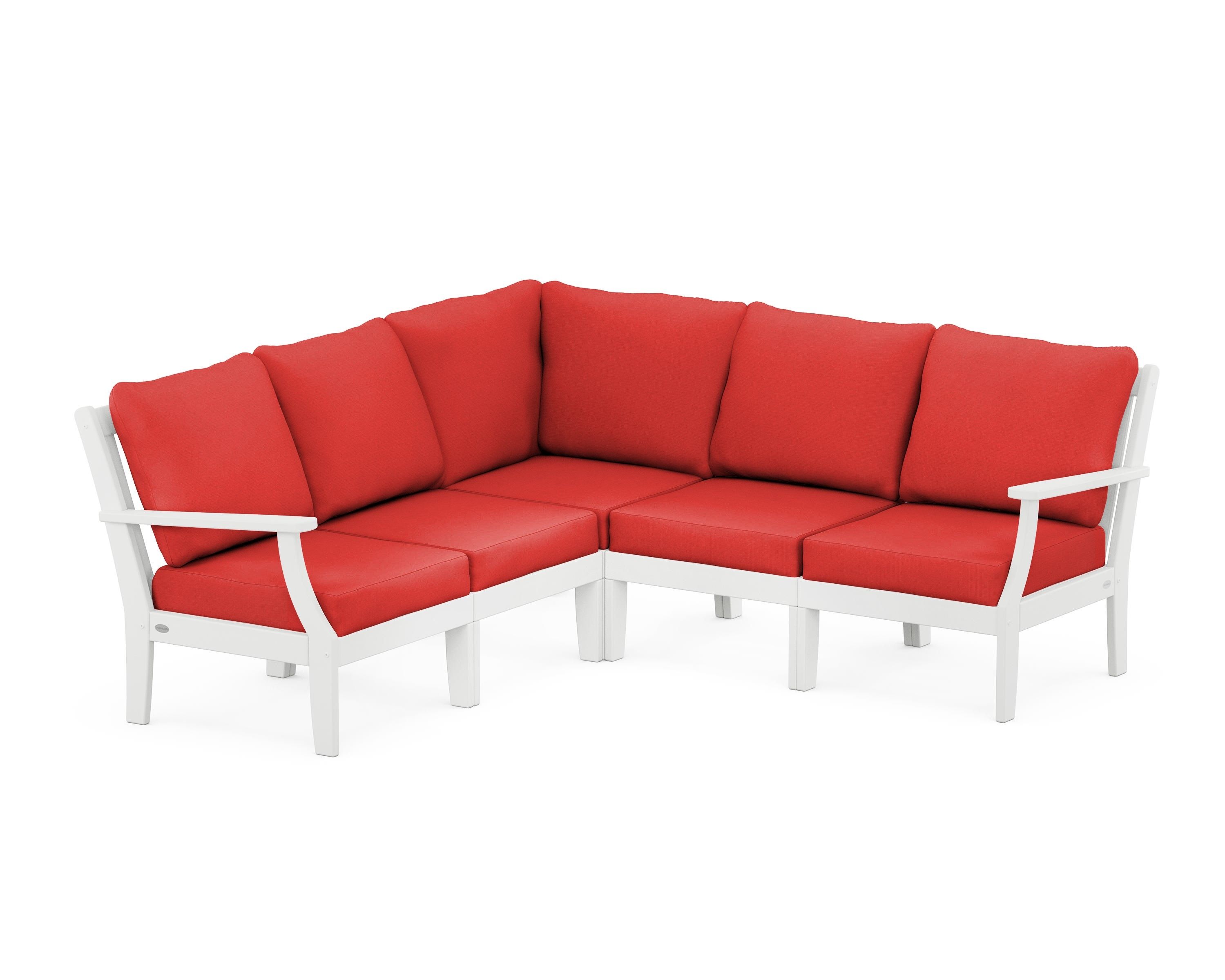 POLYWOOD® Braxton Modular 5-Piece Deep Seating Set in White / Crimson Linen