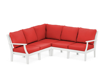 POLYWOOD® Braxton Modular 5-Piece Deep Seating Set in White / Crimson Linen