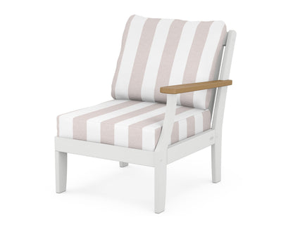 POLYWOOD® Braxton Modular Right Arm Chair in White / Natural / Cabana Stripe Dune Burlap