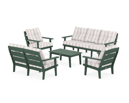 POLYWOOD® Lakeside 5-Piece Lounge Sofa Set in Green / Buffalo Plaid Dune Burlap