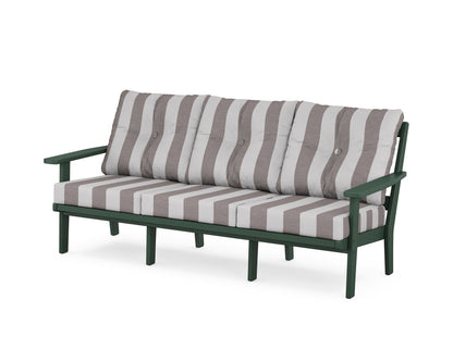POLYWOOD® Oxford Deep Seating Sofa in Green / Cabana Stripe Grey Mist