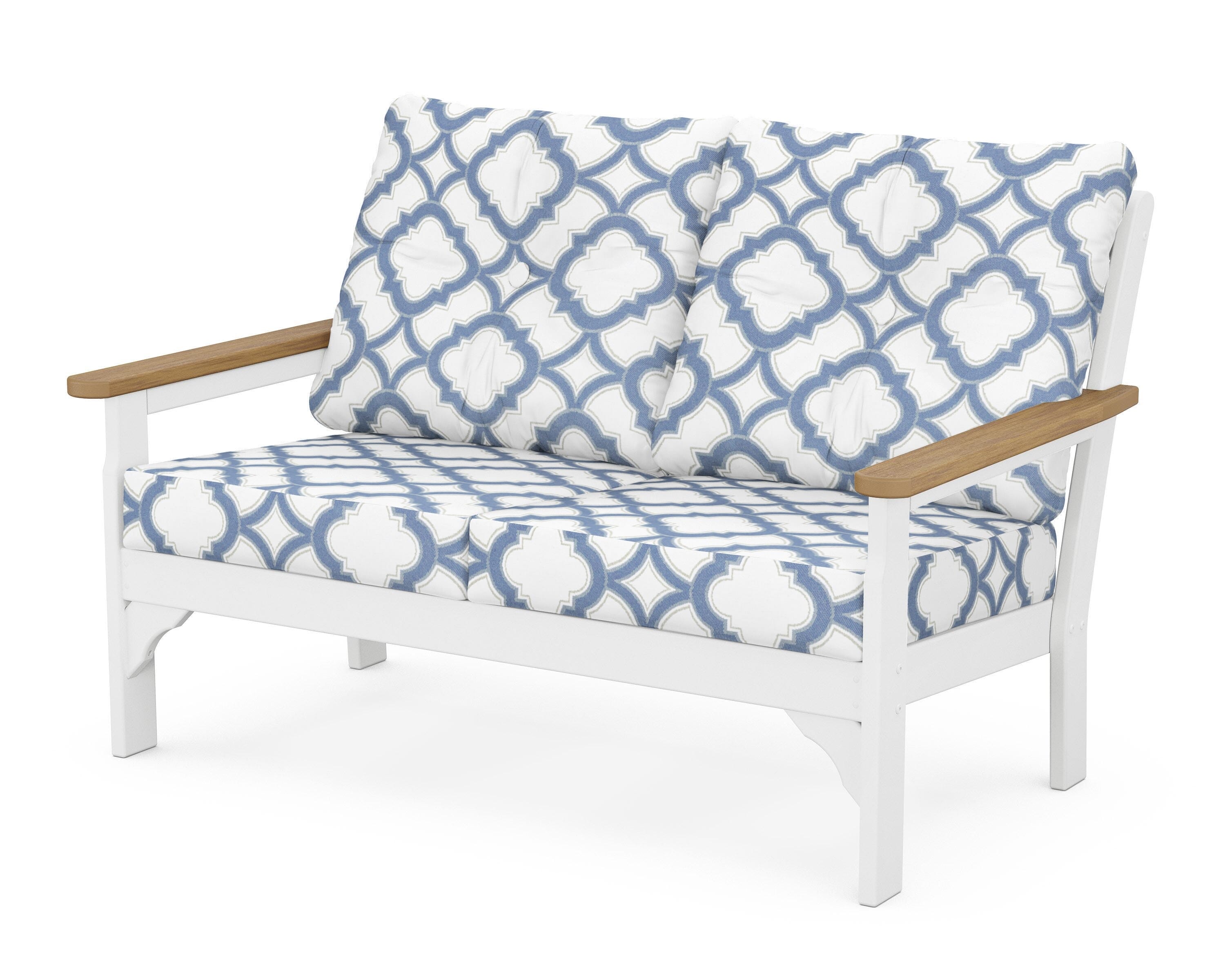 POLYWOOD® Vineyard Deep Seating Loveseat in White / Natural / Trellis Sky Blue