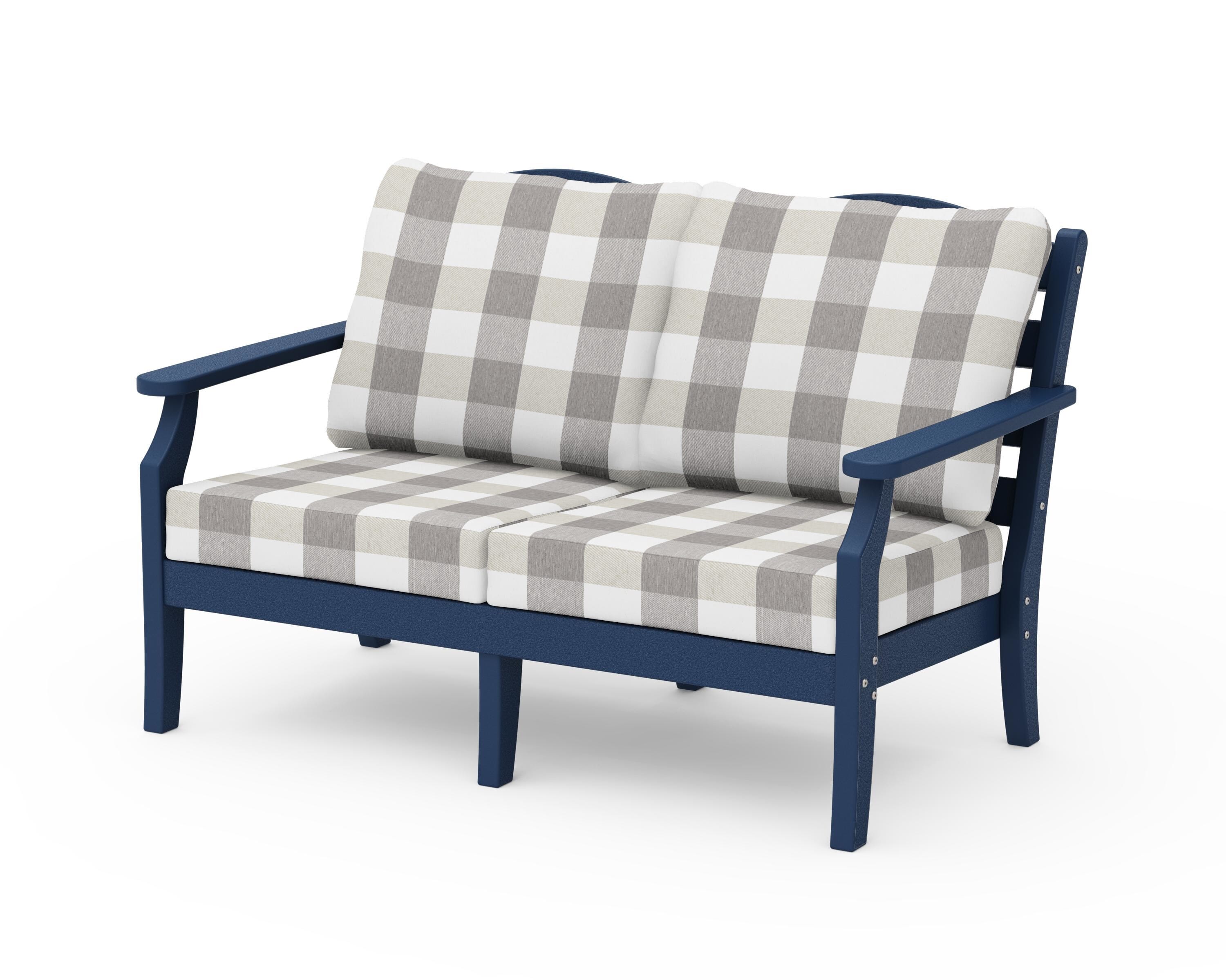 Draper James™ by  POLYWOOD® Savannah Deep Seating Loveseat in Navy / Buffalo Plaid Grey Mist
