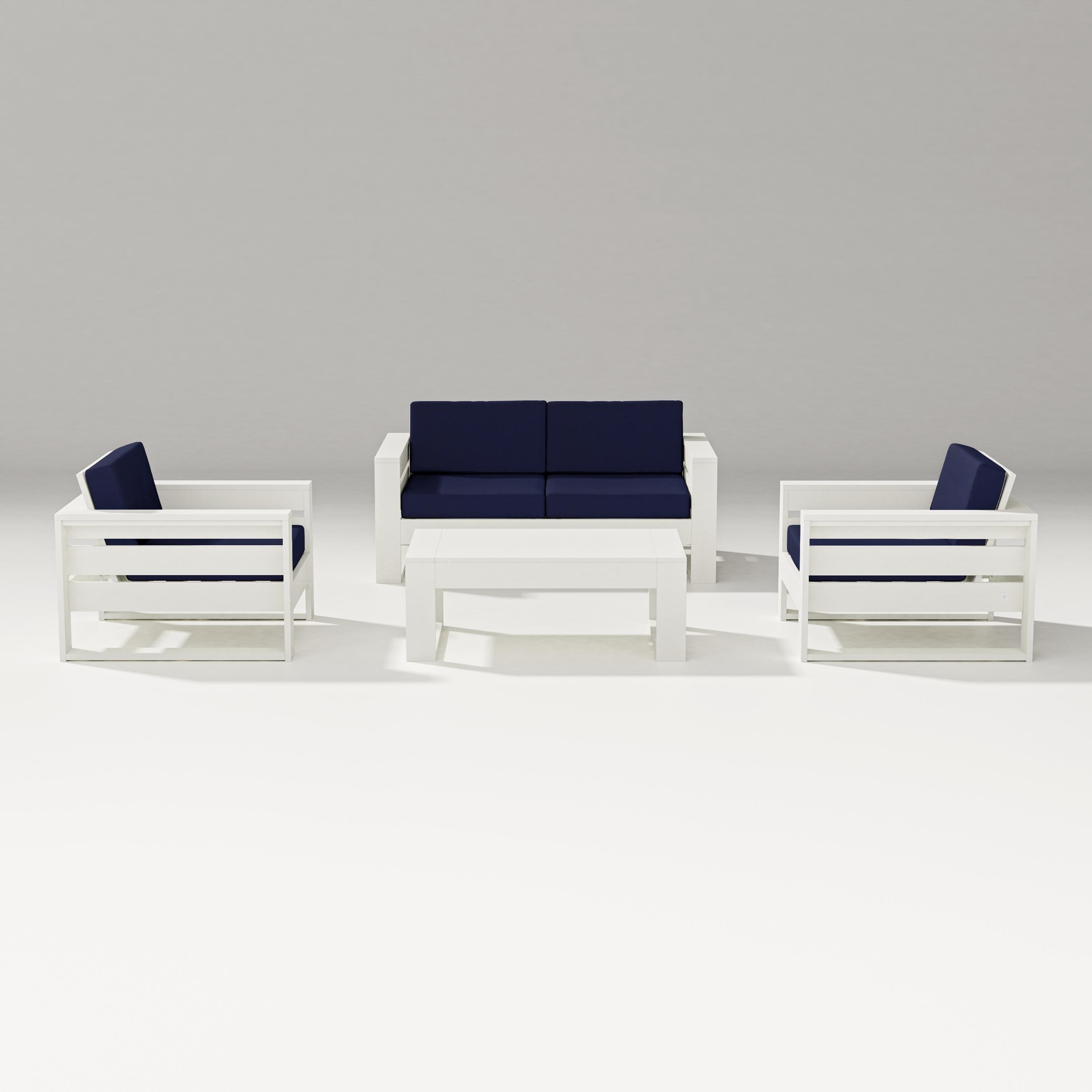 PW Designer Series Latitude 4-Piece Lounge Loveseat Set in Vintage White / Navy