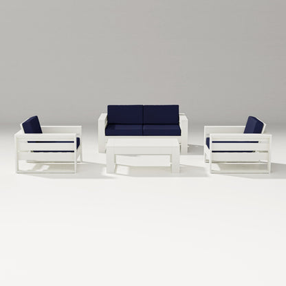 PW Designer Series Latitude 4-Piece Lounge Loveseat Set in Vintage White / Navy
