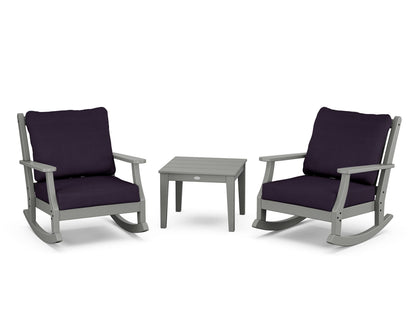 Country Living Wovendale 3-Piece Deep Seating Rocker Set in Slate Grey / Navy Linen