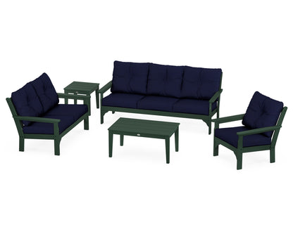 POLYWOOD® Vineyard 5 Piece Deep Seating Set in Green / Navy