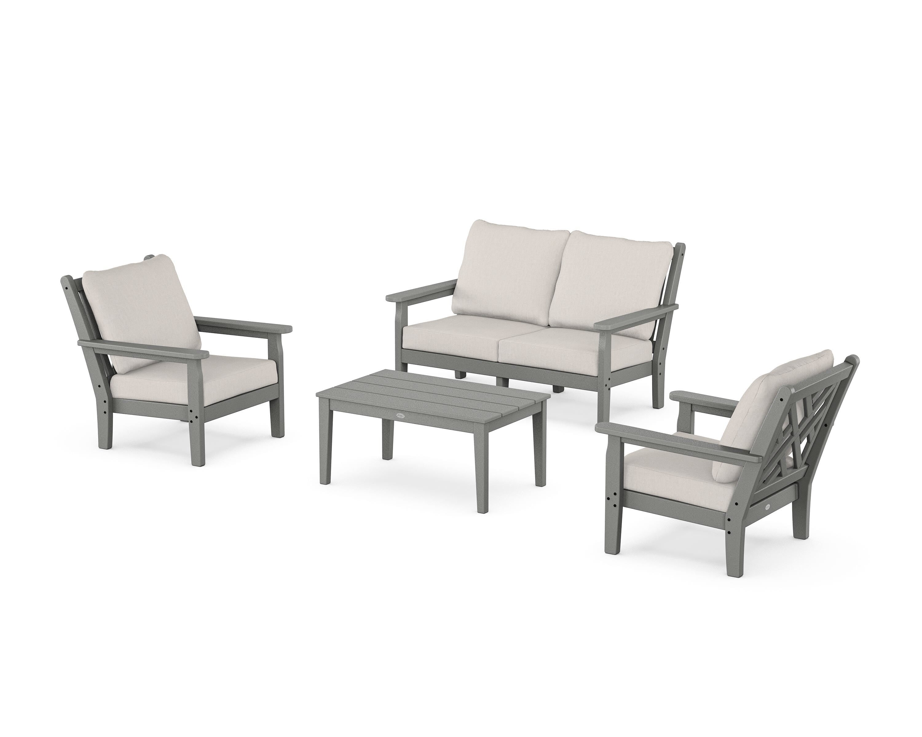 POLYWOOD® Chippendale 4-Piece Deep Seating Set with Loveseat in Slate Grey / Cast Ash