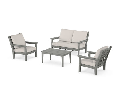 POLYWOOD® Chippendale 4-Piece Deep Seating Set with Loveseat in Slate Grey / Cast Ash