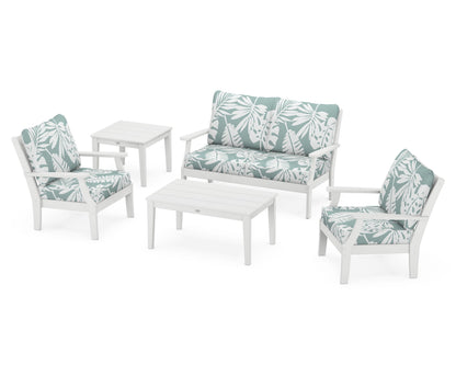 POLYWOOD® Braxton 5-Piece Deep Seating Set in White / Leaf Glacier Spa