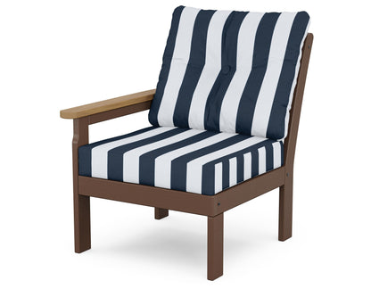 POLYWOOD® Vineyard Modular Left Arm Chair in Mahogany / Natural / Cabana Stripe Marine Indigo