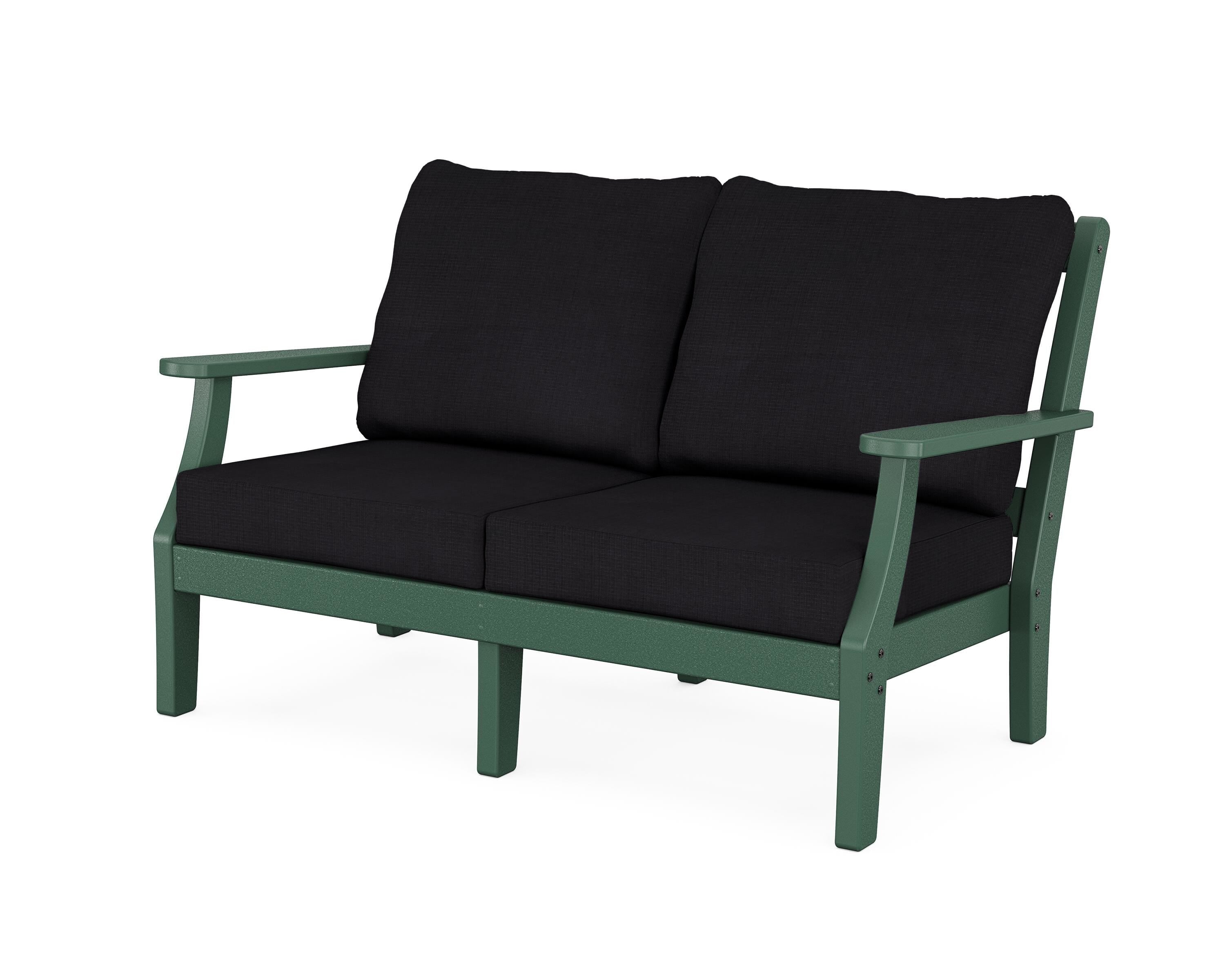 Martha Stewart by POLYWOOD® Chinoiserie Deep Seating Loveseat in Green / Midnight Linen