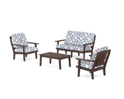 POLYWOOD® Mission 4-Piece Deep Seating Set with Loveseat in Mahogany / Trellis Sky Blue