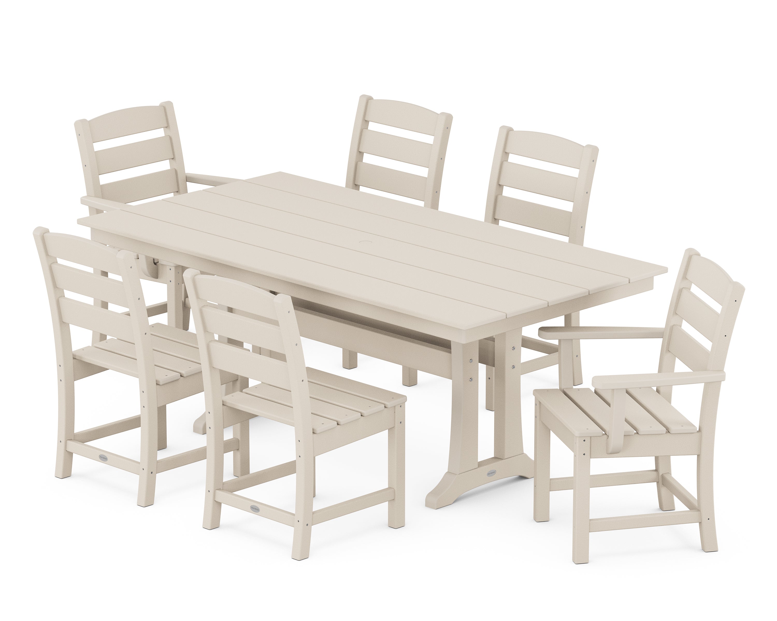 POLYWOOD® Lakeside 7-Piece Farmhouse Dining Set with Trestle Legs in Sand