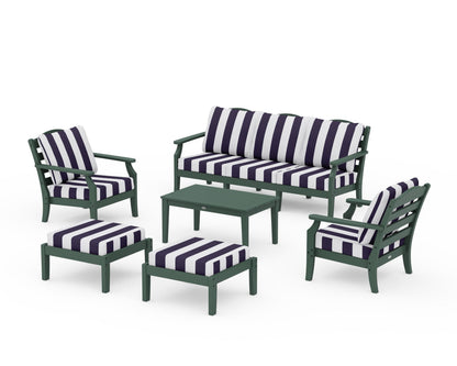 Draper James™ by  POLYWOOD® Savannah 6-Piece Lounge Sofa Set in Green / Cabana Stripe Navy