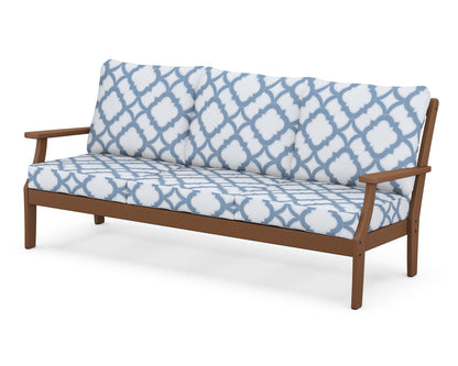 POLYWOOD® Braxton Deep Seating Sofa in Teak / Trellis Sky Blue
