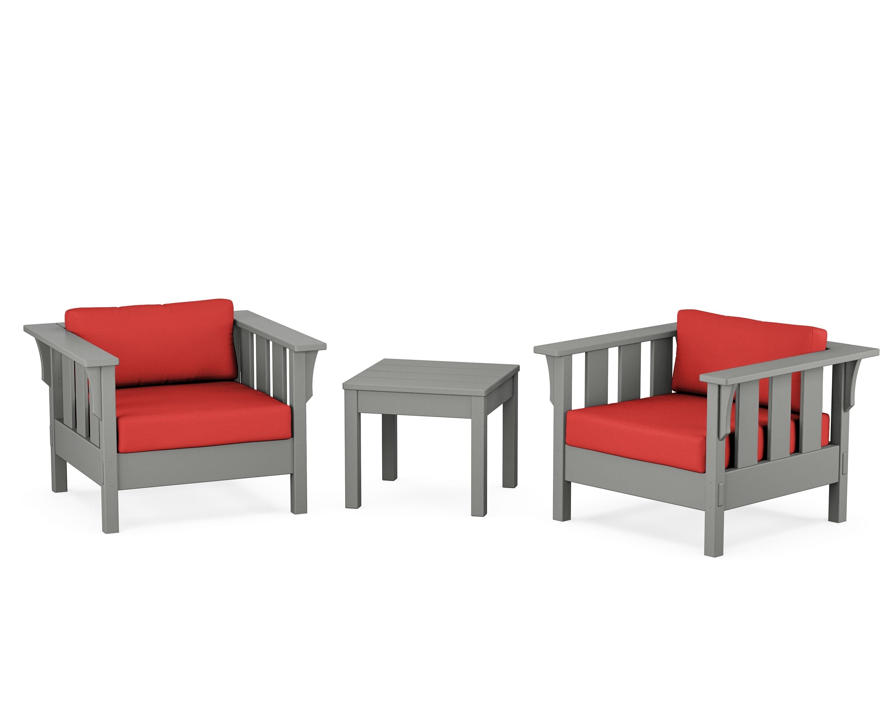 Martha Stewart by POLYWOOD® Acadia 3-Piece Deep Seating Set in Slate Grey / Crimson Linen